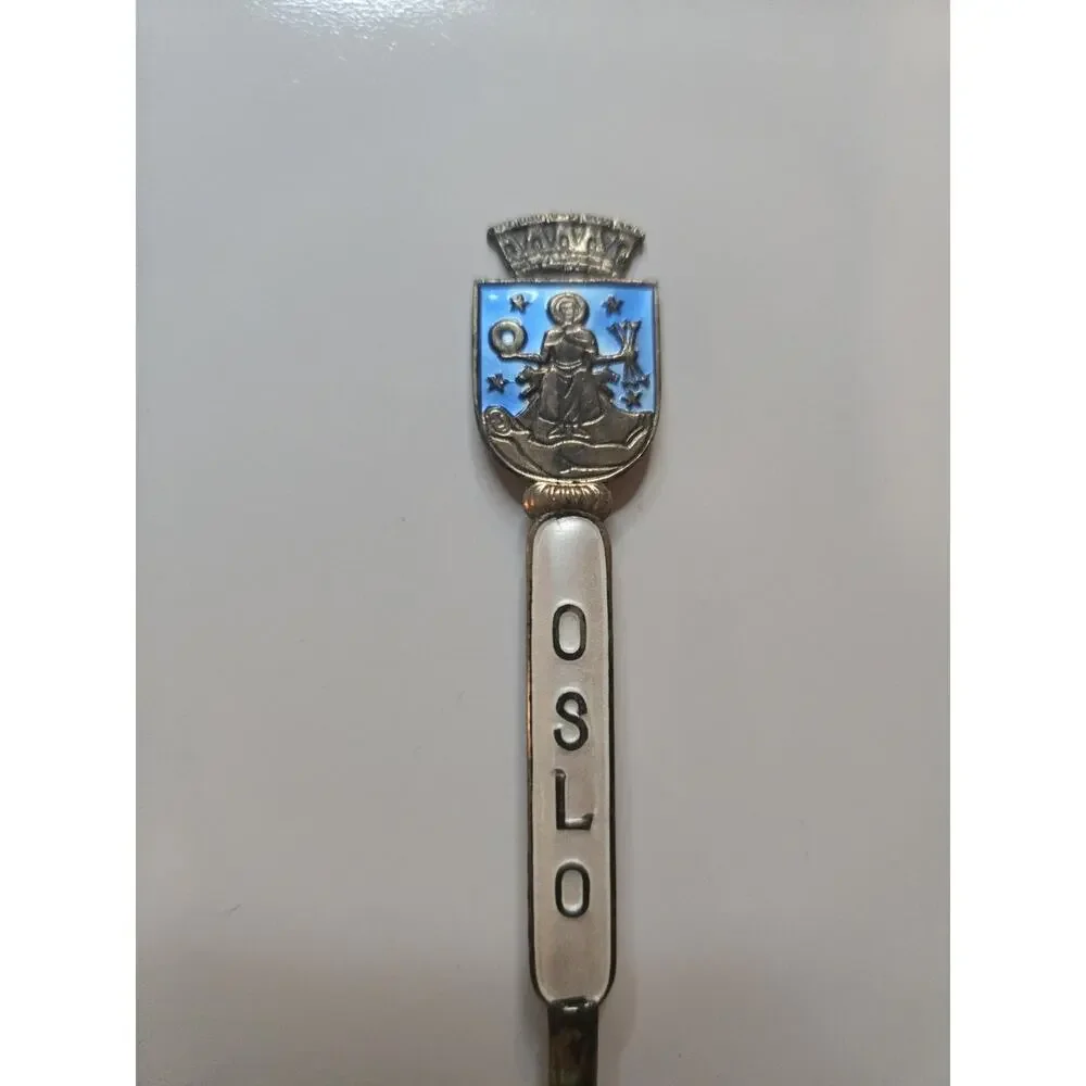 Oslo Norway Souvenir Spoon Enamel Crest 925S Silver Single Flatware Piece